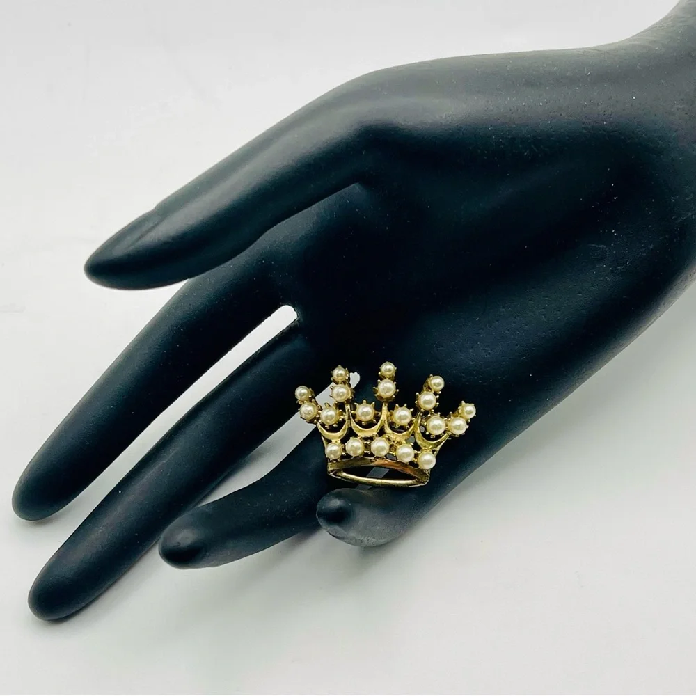 DeRosa Regal Crown Brooch Gold and Pearls Vintage Collectible - Picture 2 of 13